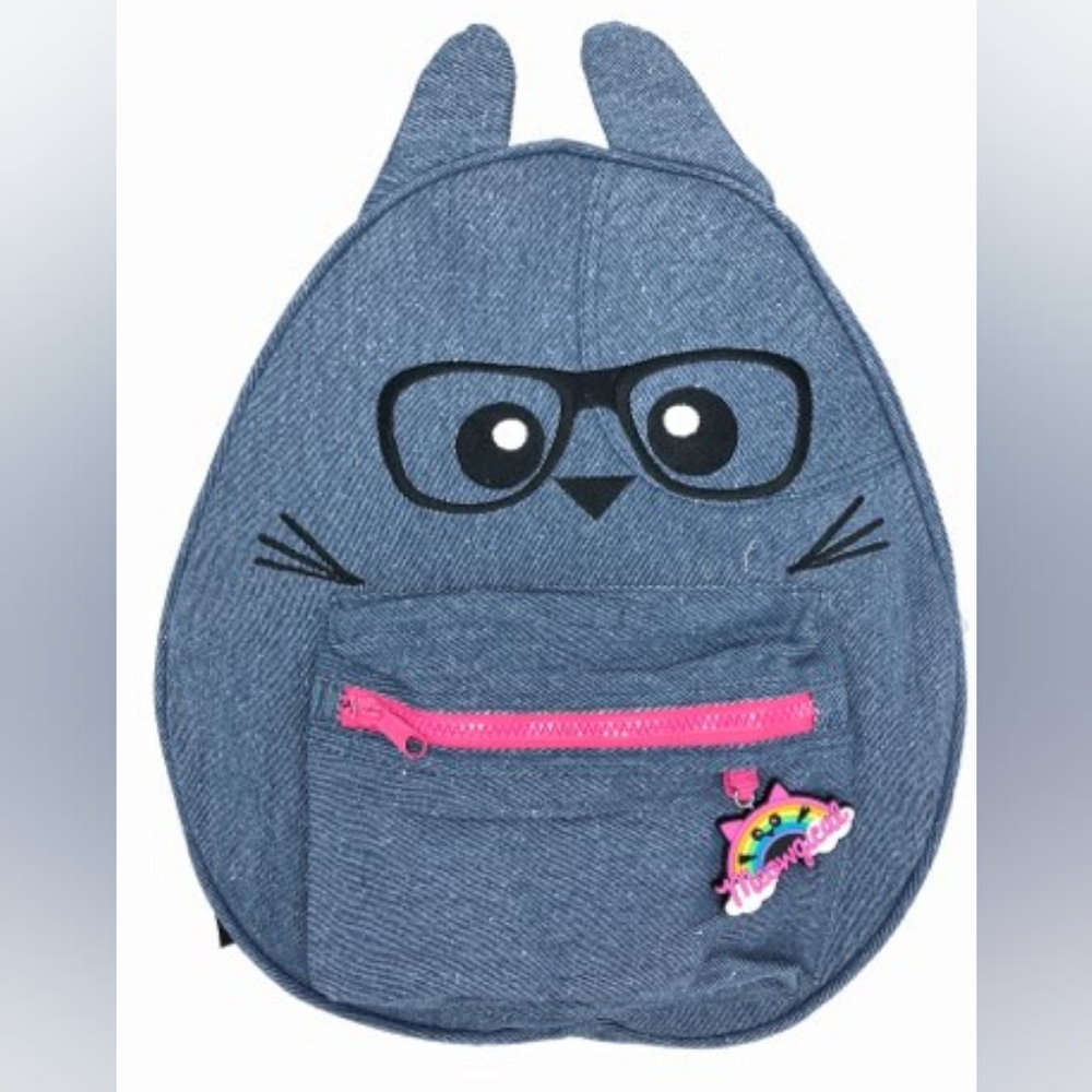 Stylish Blue Denim Kids Kitty Cat Shape Backpack. BRAND NEW!